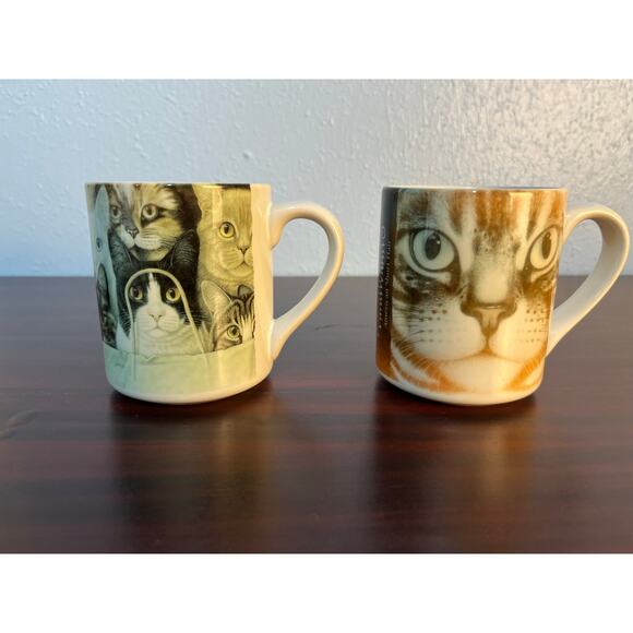 Braldt Bralds Coffee Mugs Set of 2 Cats American Short Hair Mixed Bag Calico - Picture 1 of 9